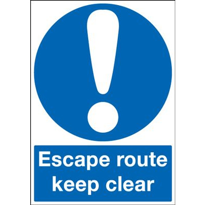 Escape Route Keep Clear Mandatory Safety Sign - Portrait