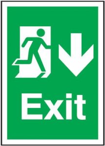 Arrow Down Fire Exit Safety Sign - Portrait