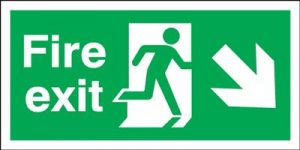 Arrow Down Right & Running Man Fire Exit Safety Sign - Landscape