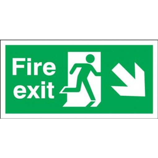 Arrow Down Right & Running Man Fire Exit Safety Sign - Landscape