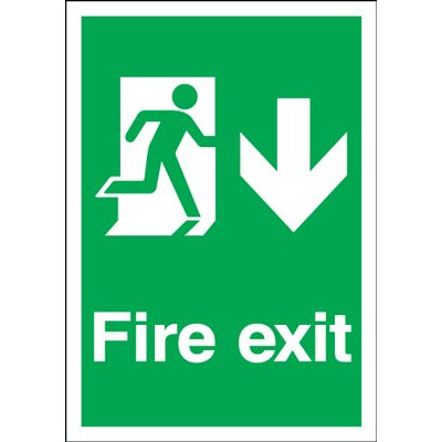 Arrow Down & Running Man Fire Exit Safety Sign - Portrait