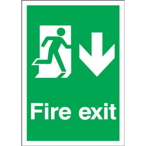 Arrow Down & Running Man Fire Exit Safety Sign - Portrait