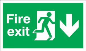 Arrow Down & Running Man Fire Exit Safety Sign - Landscape