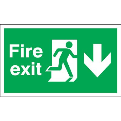 Arrow Down & Running Man Fire Exit Safety Sign - Landscape