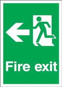 Arrow Left & Running Man Fire Exit Safety Sign - Portrait