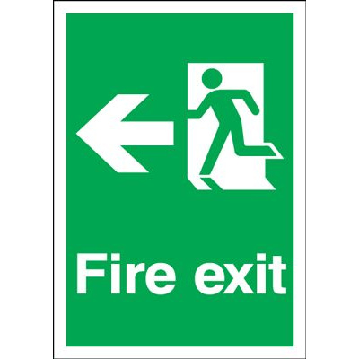 Arrow Left & Running Man Fire Exit Safety Sign - Portrait