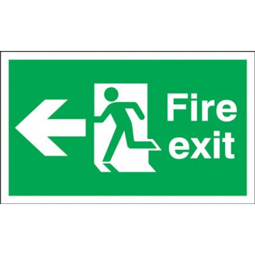 Arrow Left & Running Man Fire Exit Safety Sign - Landscape