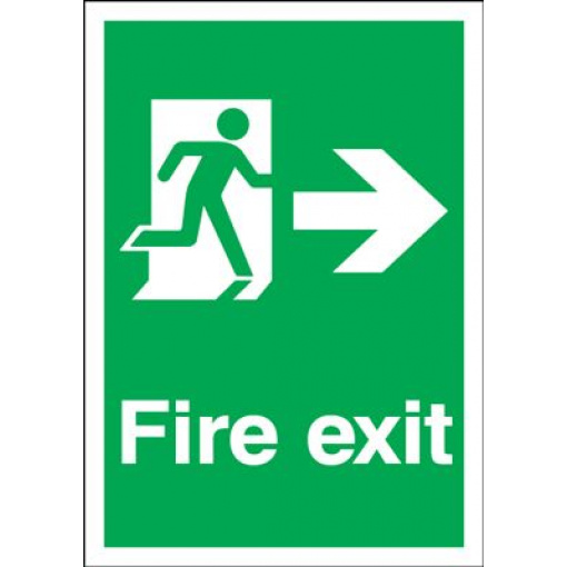 Arrow Right & Running Man Fire Exit Safety Sign - Portrait