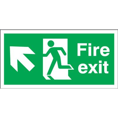 Arrow Up Left & Running Man Fire Exit Safety Sign - Landscape