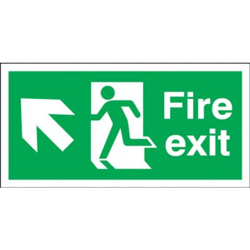 Arrow Up Left & Running Man Fire Exit Safety Sign - Landscape