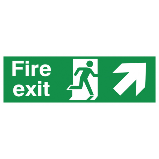 Arrow Up Right & Running Man Fire Exit Safety Sign - Landscape