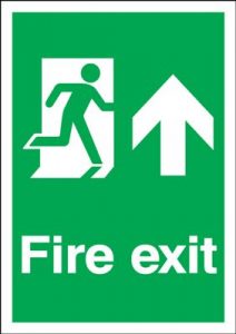 Arrow Up & Running Man Fire Exit Safety Sign - Portrait