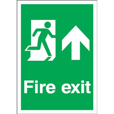 Arrow Up & Running Man Fire Exit Safety Sign - Portrait