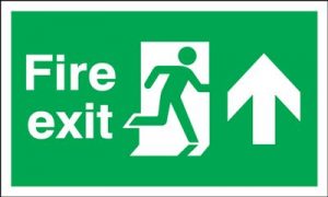 Arrow Up & Running Man Fire Exit Safety Sign - Landscape