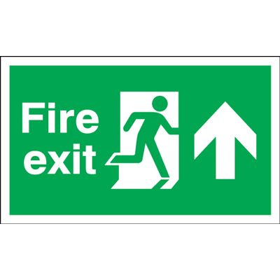 Arrow Up & Running Man Fire Exit Safety Sign - Landscape