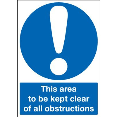 Area To Be Kept Clear Of All Obstructions Mandatory Safety Sign
