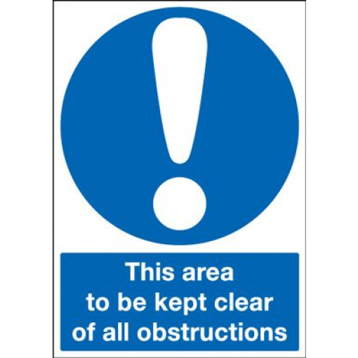Area To Be Kept Clear Of All Obstructions Mandatory Safety Sign