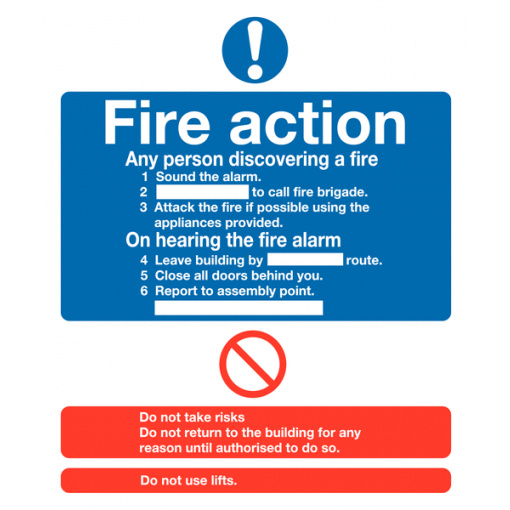 Fire Action Safety Sign - Portrait