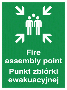 Polish / English Fire Assembly Point Multilingual Safety Sign