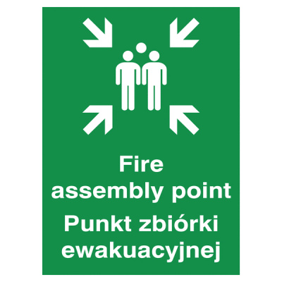 Polish / English Fire Assembly Point Multilingual Safety Sign
