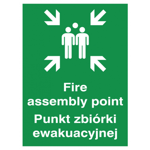 Polish / English Fire Assembly Point Multilingual Safety Sign