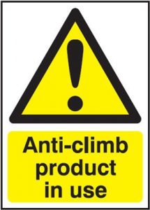 Anti Climb Product In Use Hazard Safety Sign - Portrait