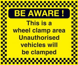 Be Aware - Wheel Clamp Area Safety Sign