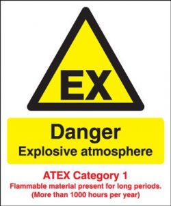 Danger Explosive Atmos/ATEX Cat 1 Safety Sign