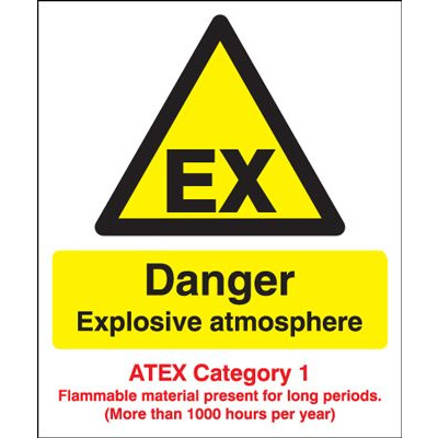 Danger Explosive Atmos/ATEX Cat 1 Safety Sign
