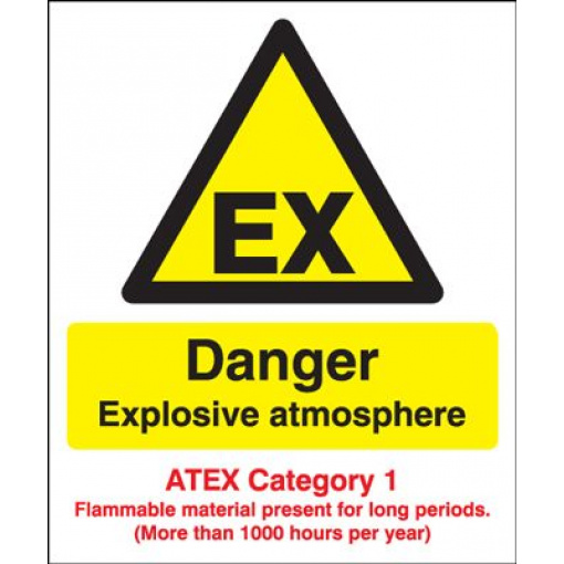 Danger Explosive Atmos/ATEX Cat 1 Safety Sign