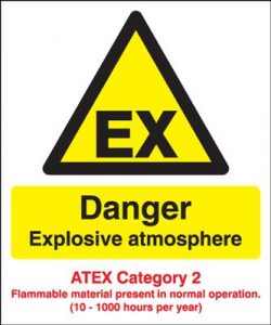Danger Explosive Atmos/ATEX Cat 2 Safety Sign
