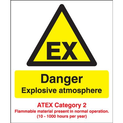 Danger Explosive Atmos/ATEX Cat 2 Safety Sign