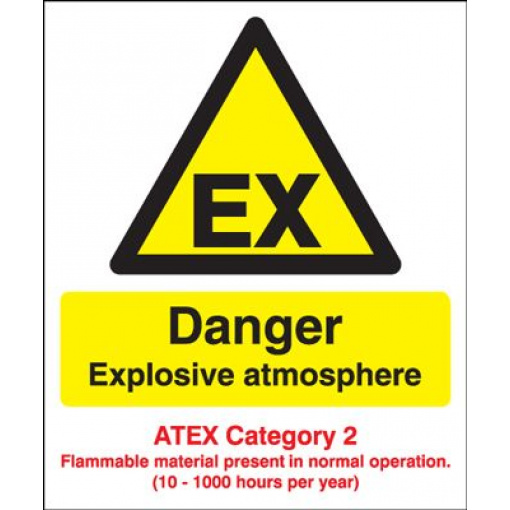 Danger Explosive Atmos/ATEX Cat 2 Safety Sign