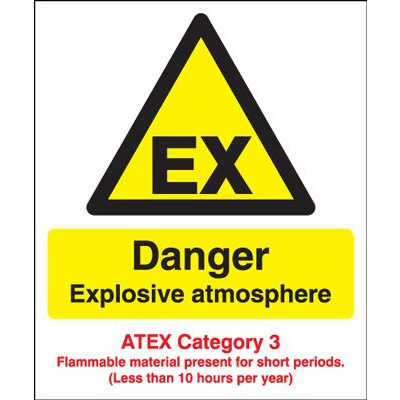 Danger Explosive Atmos/ATEX Cat 3 Safety Sign