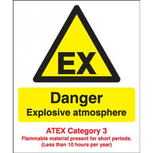 Danger Explosive Atmos/ATEX Cat 3 Safety Sign