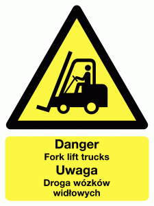 Polish / English Danger Fork Lift Trucks Multilingual Safety Sign