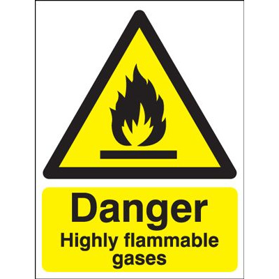 Danger Highly Flammable Gases Safety Sign - Portrait