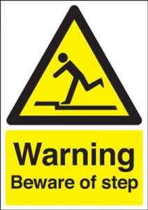 Warning Beware Of Step Safety Sign - Portrait
