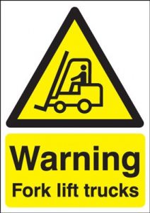 Warning Fork Lift Trucks Safety Sign - Portrait