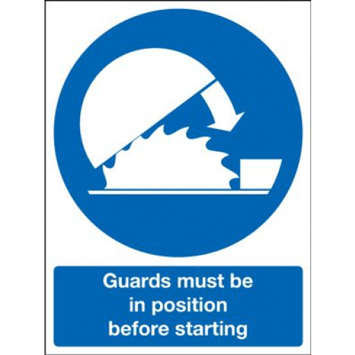 Guards Must Be In Position Before Starting Safety Sign - Portrait