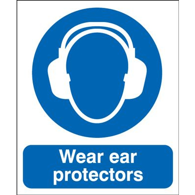 Wear Ear Protectors Mandatory Safety Sign - Portrait