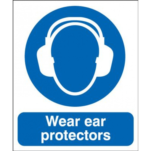 Wear Ear Protectors Mandatory Safety Sign - Portrait