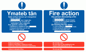 Welsh / English Fire Action Multilingual Safety Sign