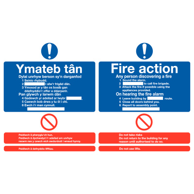 Welsh / English Fire Action Multilingual Safety Sign