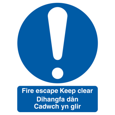 Welsh / English Fire Escape Keep Clear Multilingual Safety Sign