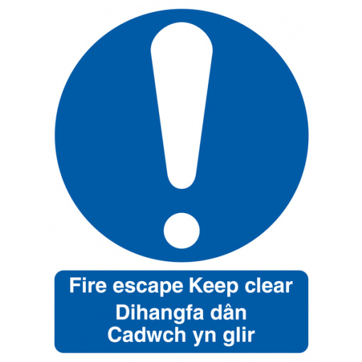 Welsh / English Fire Escape Keep Clear Multilingual Safety Sign