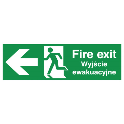 English/Polish Fire Exit (Symbol) Arrow Left Safety Sign