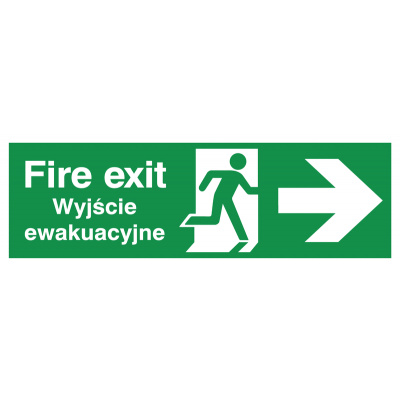 English/Polish Fire Exit (Symbol) Arrow Right Safety Sign