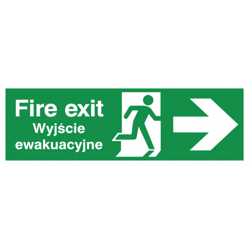 English/Polish Fire Exit (Symbol) Arrow Right Safety Sign