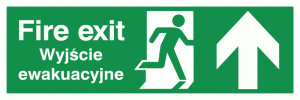 English/Polish Fire Exit (Symbol) Arrow Up Safety Sign